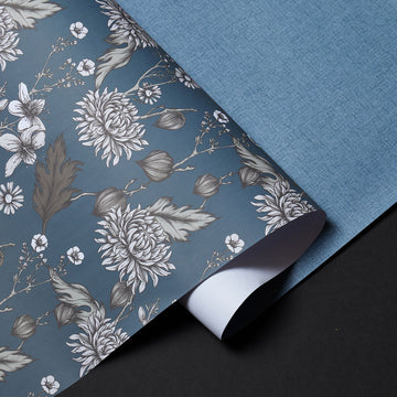 Halvor Bakke gavepapir 70cm x 5m, Dahlia blue/Linen blue