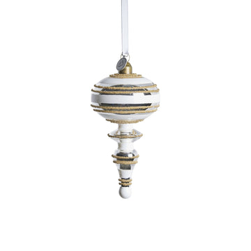 Stribille julekule 13,7 cm. hvit