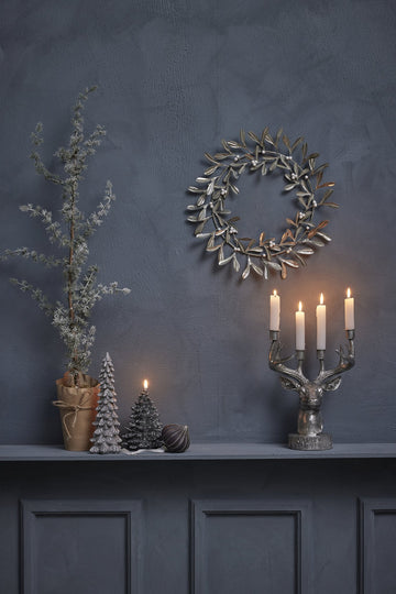 Serafina adventsstaken hjortehode B14XH31 cm. antikk sølv